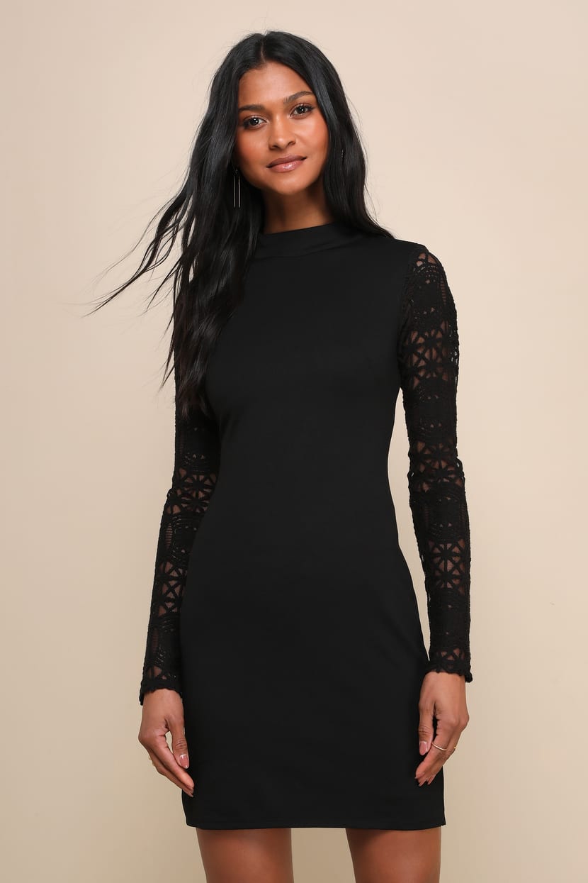 Sexy Black Dress - Lace Long Sleeve Dress - Bodycon Mini Dress - Lulus