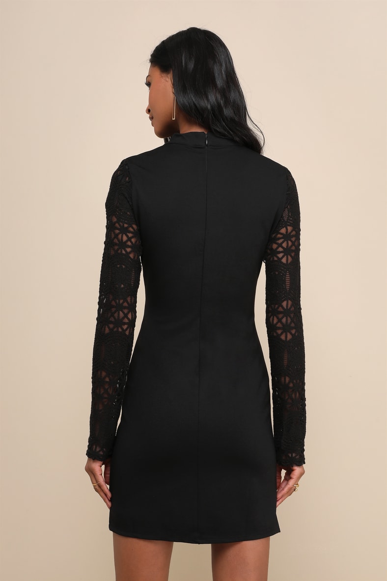 Lace Up Your Sleeve Black Lace Long Sleeve Bodycon Dress