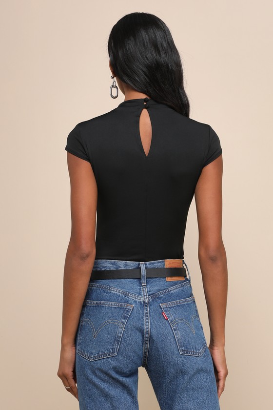 Sleek Style Black Funnel Neck Bodysuit 6