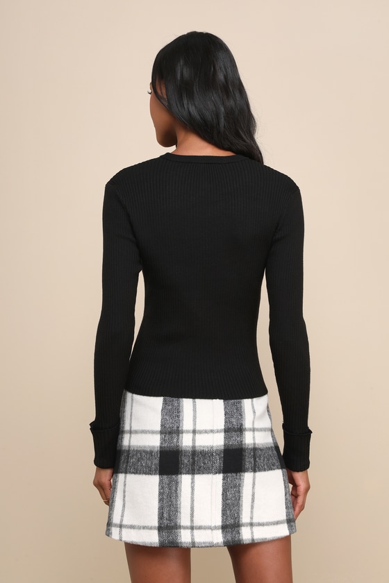 Karlee Black Ribbed Knit Long Sleeve Sweater Top 7