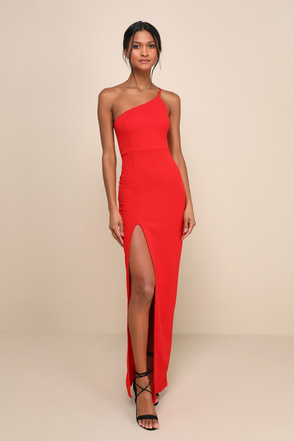Sexy Red Maxi Dress - One-Shoulder Dress - Sultry Maxi Gown - Lulus