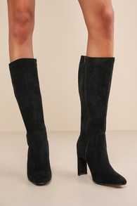 Claramay Black Suede Knee-High Boots