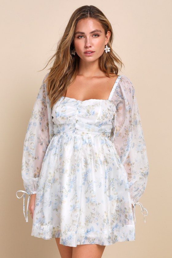 Exceptionally Dainty White Floral Chiffon Babydoll Mini Dress 2