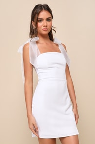 Beaming Perfection White Pearl Organza Tie-Strap Mini Dress 1
