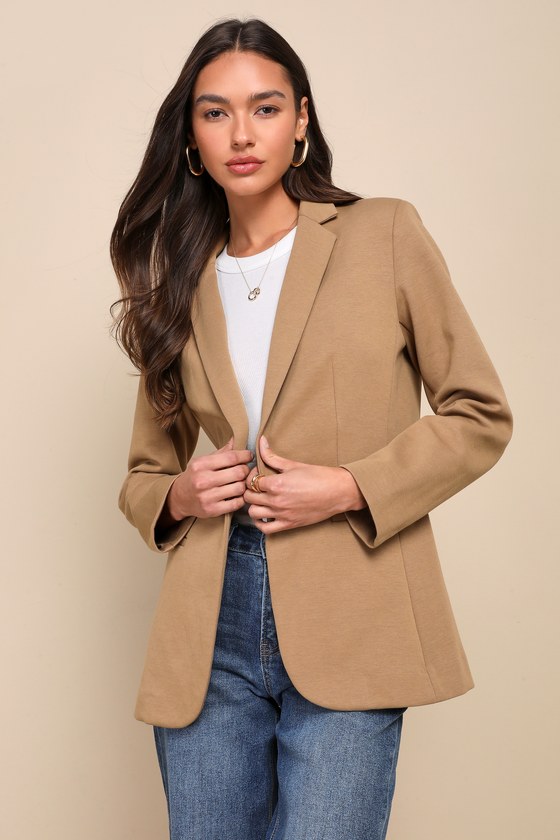 Put-Together Persona Tan Knit Blazer 2