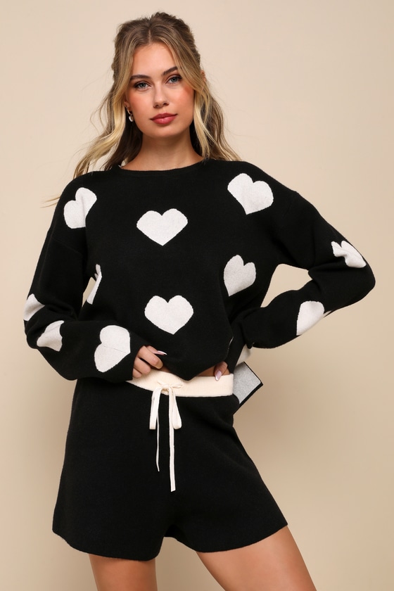 Weekend Adoration Black Drawstring Sweater Lounge Shorts 2