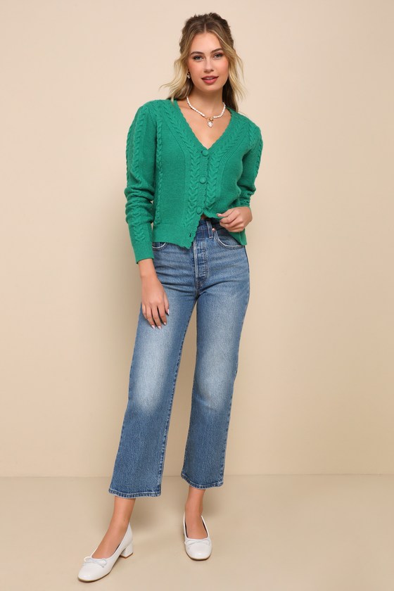Perfect Option Green Cable Knit Button-Up Cardigan 4