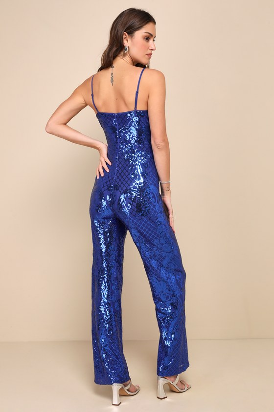 Immaculate Sparkle Royal Blue Sequin Sleeveless Bustier Jumpsuit 2