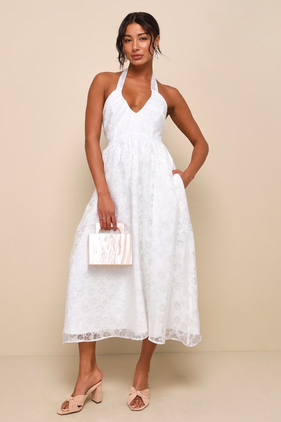 Delicate Sweetness White Floral Burnout Midi Dress With Pockets 2