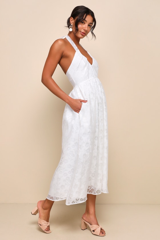 Delicate Sweetness White Floral Burnout Midi Dress With Pockets 3