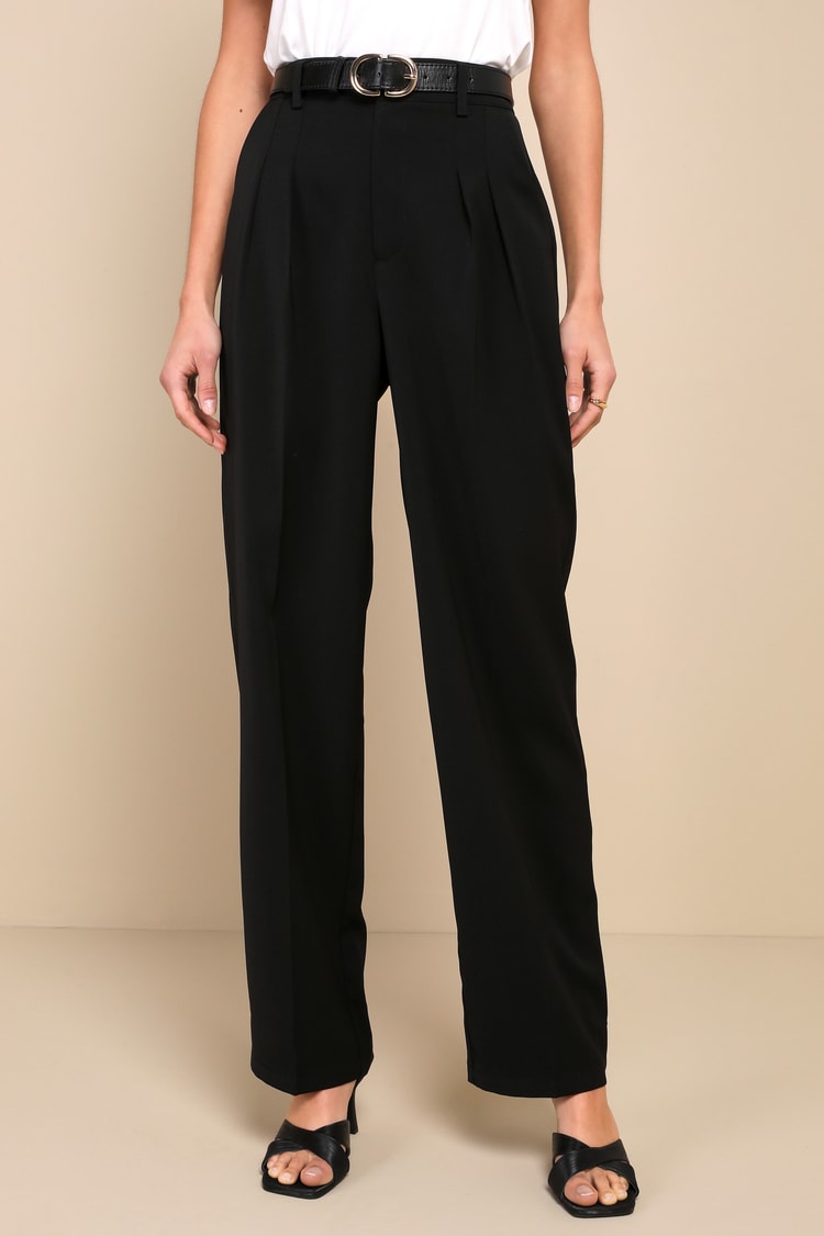 Chic Mindset Black High-Rise Wide-Leg Trouser Pants