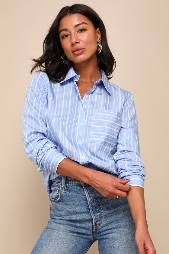 Blue and White Striped Top - Cute Collared Shirt - Button-Up Top - Lulus