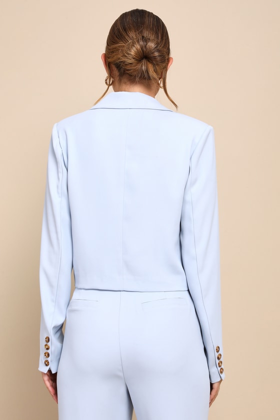 Posh Preference Light Blue Double Breasted Cropped Blazer 3