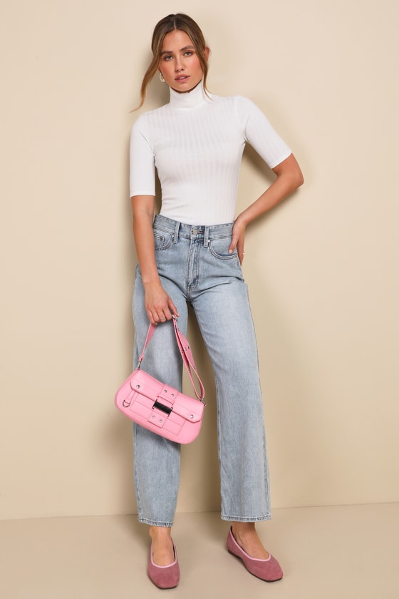 Jump Mock Neck Rib Top in Ivory main image 1