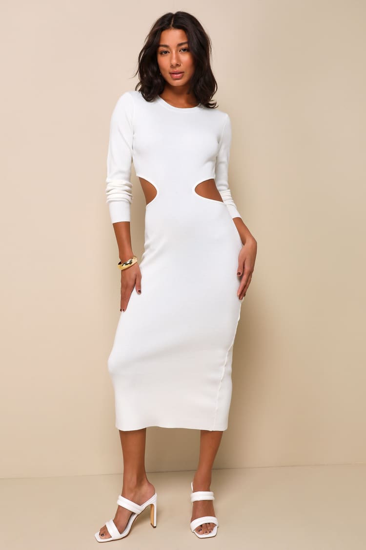 Ivory Sweater Dress - Cutout Waist Dress - Sweater Midi Dress - Lulus