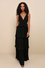 Mesmerizing Essence Black Pleated Backless Tiered Maxi Dress 1