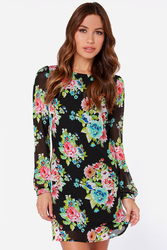 Shift Dress - Floral Print Dress - Long Sleeve Dress - $42.00 - Lulus