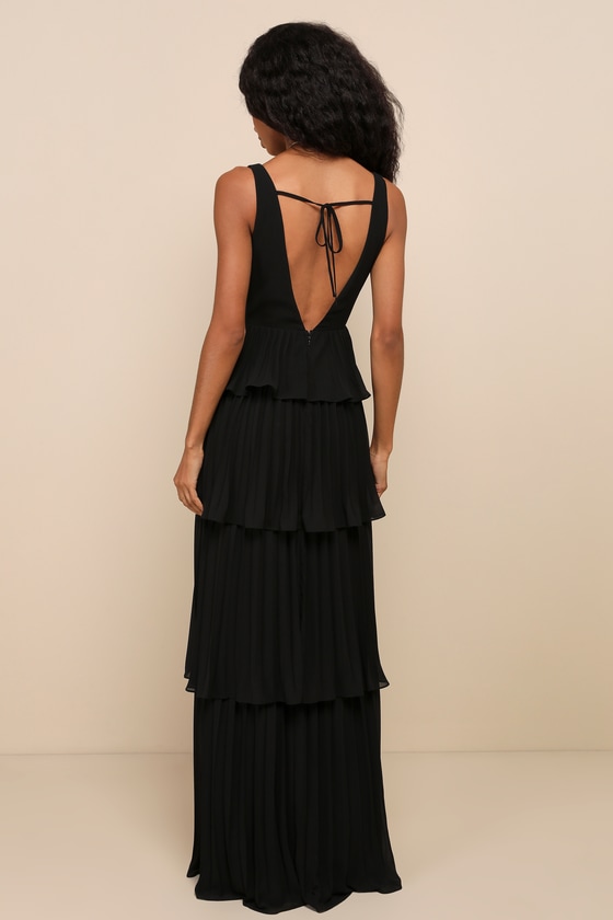 Mesmerizing Essence Black Pleated Backless Tiered Maxi Dress 2