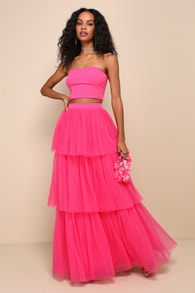 Immaculate Glamour Hot Pink Strapless Two-Piece Maxi Dress