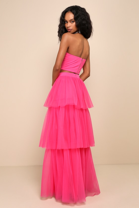 Immaculate Glamour Hot Pink Strapless Two-Piece Maxi Dress 3