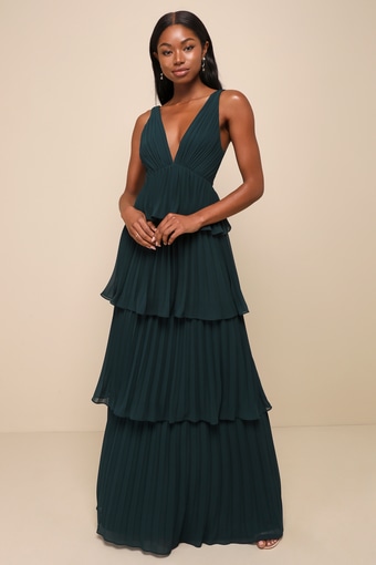 Mesmerizing Essence Emerald Pleated Backless Tiered Maxi Dress 3