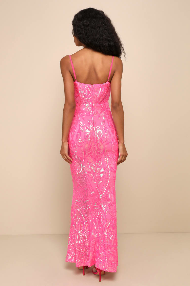 Pink Sequin Maxi Dress - Mermaid Maxi Dress - Bustier Maxi Dress - Lulus