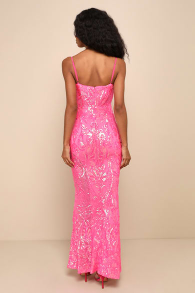 Elaborate Excellence Hot Pink Strapless Bodycon Maxi Dress