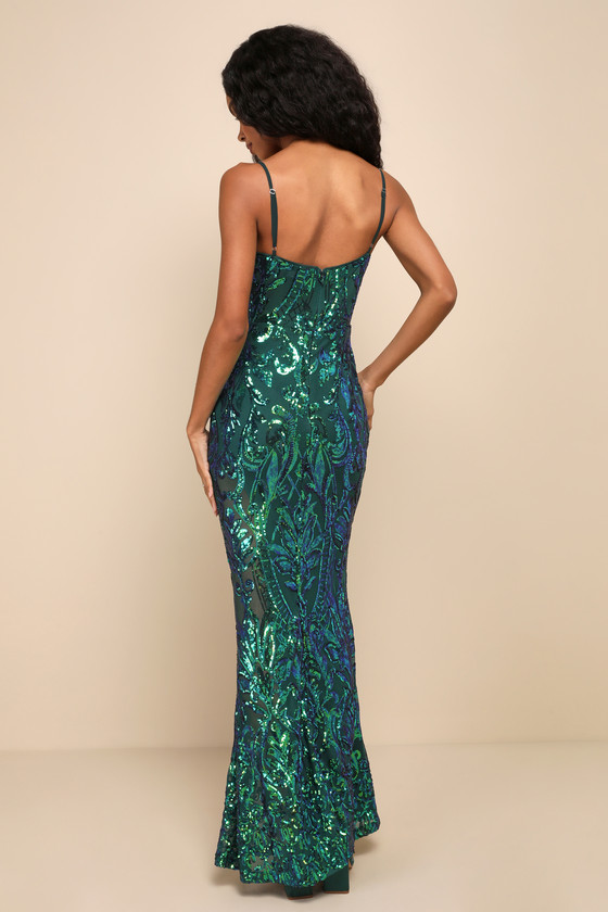 Notable Sensation Green Iridescent Sequin Mermaid Maxi Dress 2