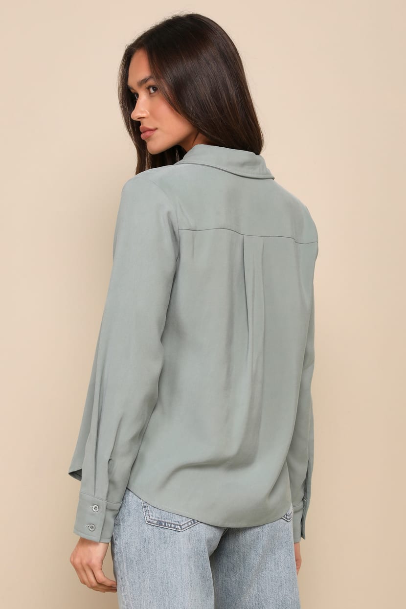 Sage Green Collared Shirt - Women's Button-Up - Green Button-Up - Lulus