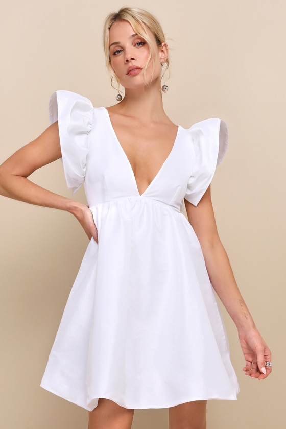 Dramatic Dreams White Taffeta Ruffled Babydoll Dress 1