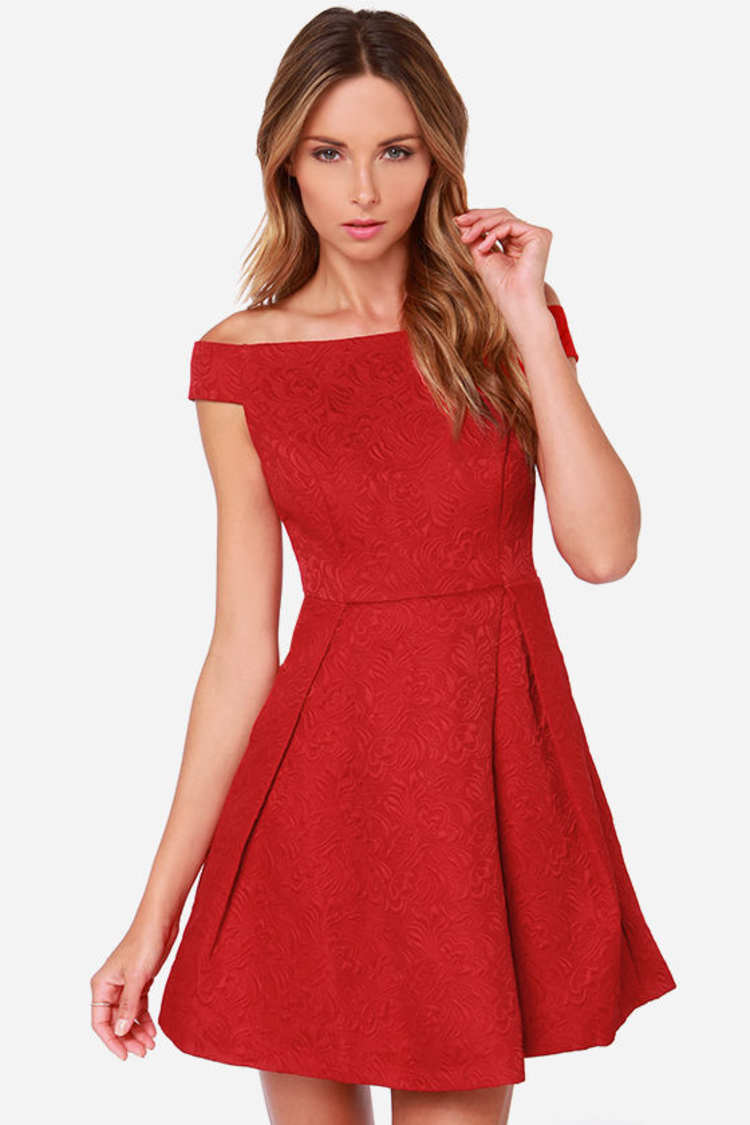 Pretty Red Dress - Jacquard Dress - Fit and Flare - $69.00 - Lulus