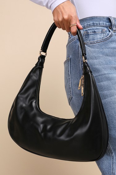 Moda Luxe Teresa Black Suede Crescent Handbag