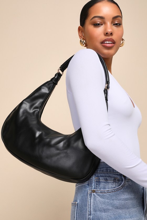 Teresa Black Suede Crescent Handbag 7