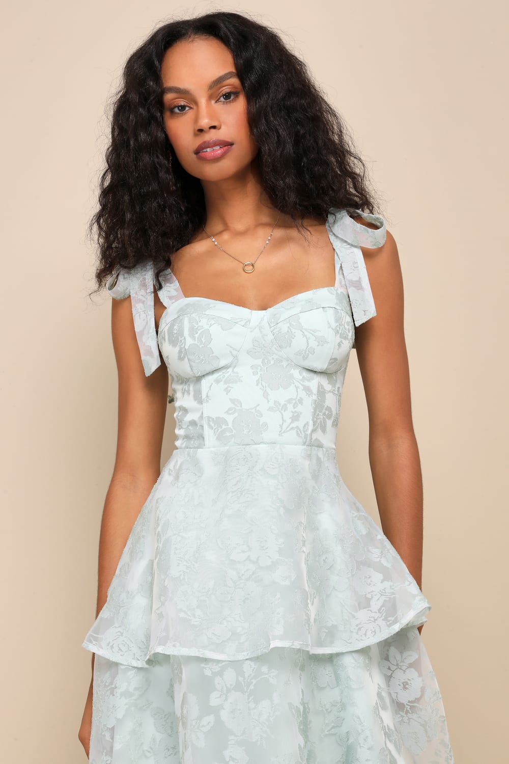 Glamorous Sweetie Sage Burnout Tie-Strap Bustier Midi Dress