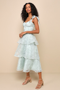 Glamorous Sweetie Sage Burnout Tie-Strap Bustier Midi Dress 5