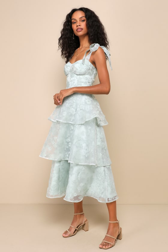 Glamorous Sweetie Sage Burnout Tie-Strap Bustier Midi Dress 5