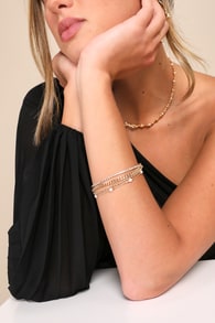 Dazzling Shine Gold Pearl Rhinestone Layered Chain Bracelet 1