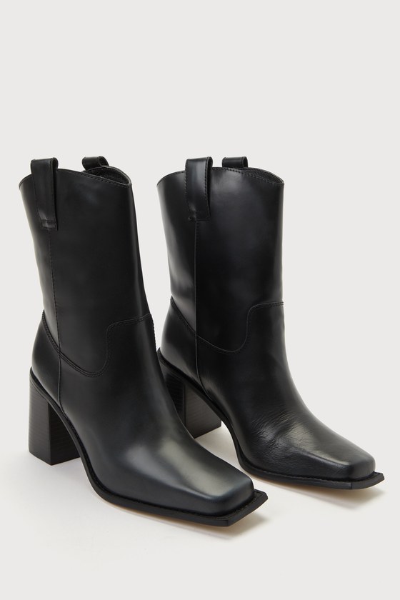 Matisse Dane Black Leather Square Toe Ankle High Heel Boots