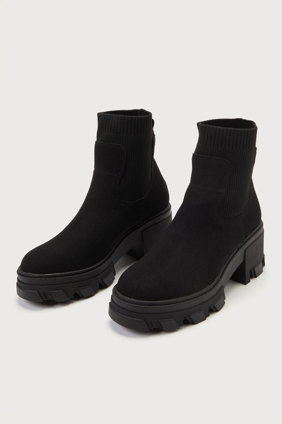 Lulus Kashton Black Suede Platform Lug Sole Booties