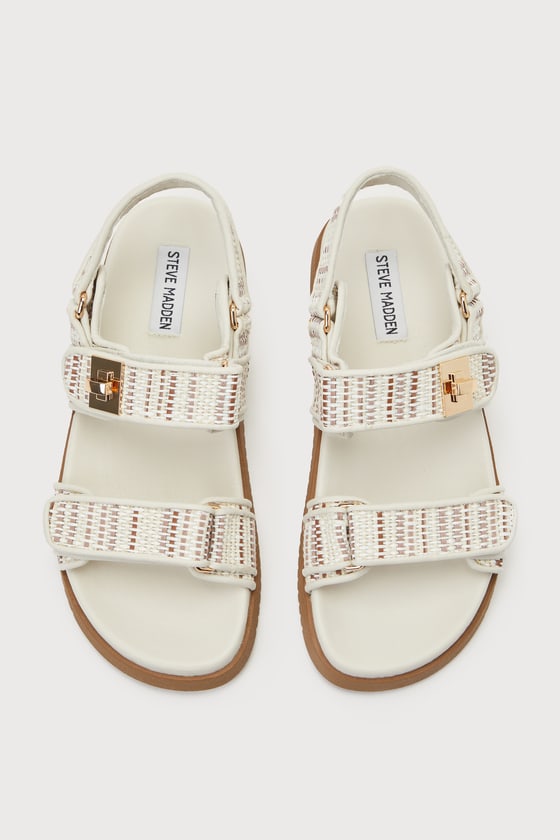 Steve Madden Mona - Woven Sandals - Beige Flatform Sandals