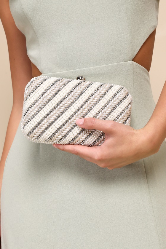 Rhinestone Cleared Top Handle Box Clutch
