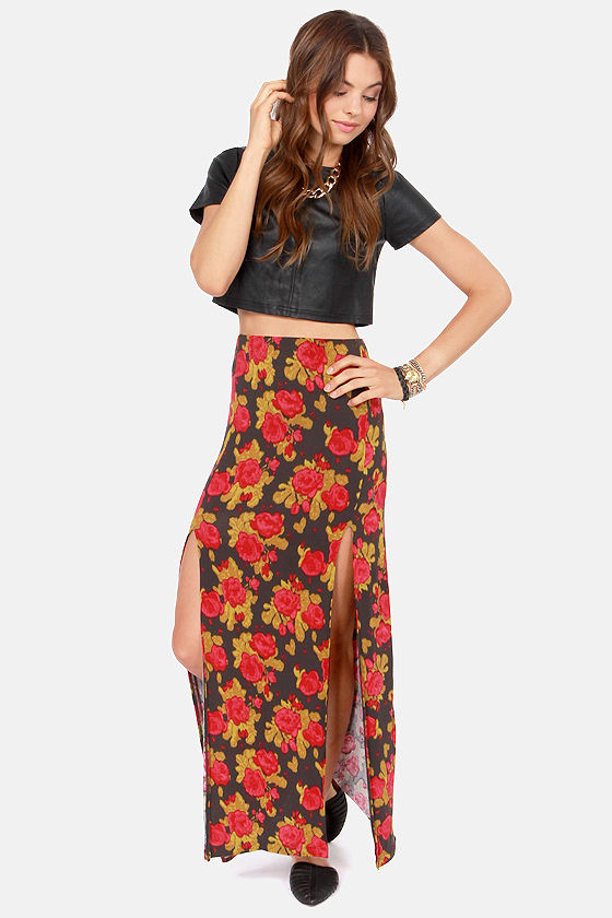 Obey Love Scene Floral Print Maxi Skirt