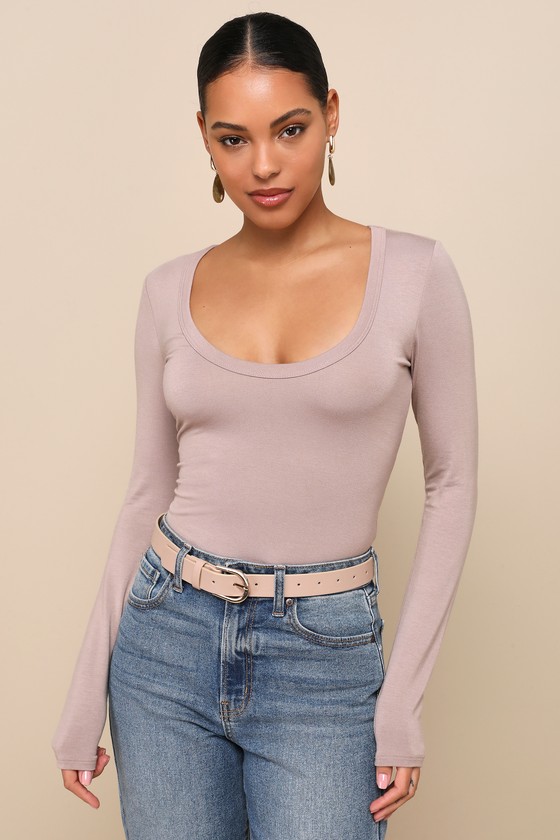 Lulus More Than Essential Taupe Scoop Neck Long Sleeve Top