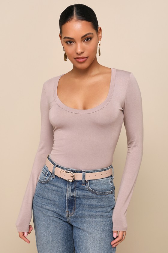 Taupe Scoop Neck Top - Taupe Long Sleeve Top - Jersey Knit Top - Lulus