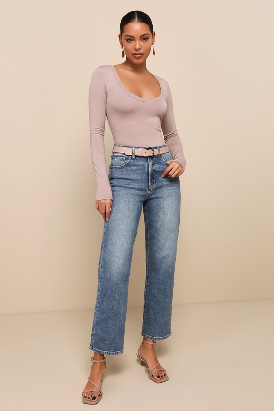 More Than Essential Taupe Scoop Neck Long Sleeve Top 3