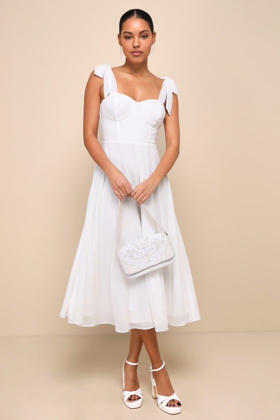 Sophisticated Charisma White Tie-Strap A-Line Midi Dress 2