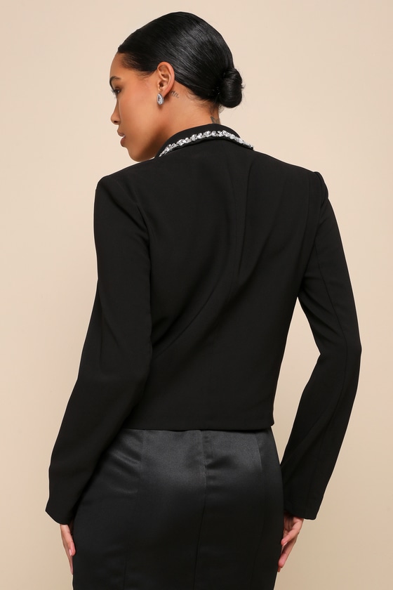Black Cropped Blazer - Rhinestone-Embellished Blazer - Outerwear - Lulus