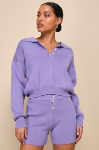 Relaxed Mindset Lavender Knit Button-Front Sweater Shorts