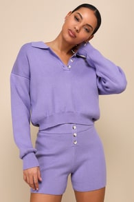 Relaxed Mindset Lavender Collared Sweater Top