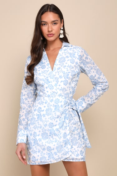 White Floral Lulus Navy Floral Wrap Dress White And Blue Floral